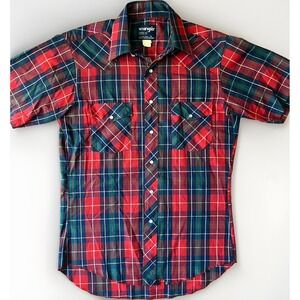 Wrangler Cowboy‎ Cut Shirt Reg Fit X-Long Tails Men's 15 Pearl Snap Red Plaid